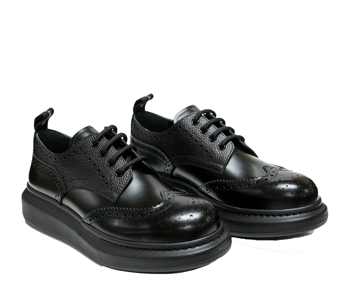 Alexander McQueen Men's Black Leather Hybrid Lace Up Brogue 586200 40% OFF