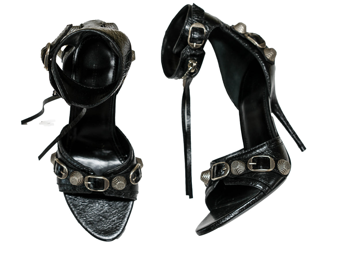 パンプス BALENCIAGA Women Sandals 743057WBUA1 1010 Black Balenciaga Women's Black Leather Sandal Cagole 743057