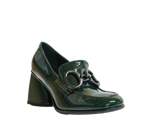 Bruglia Women’s Green Patent Leather Buckle Loafer 8916