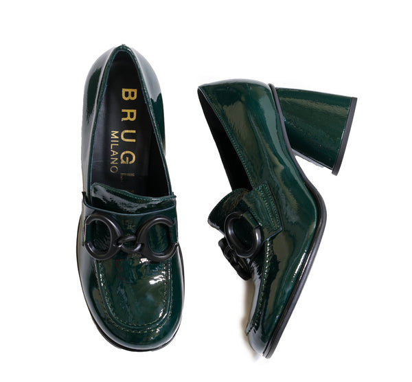Bruglia Women’s Green Patent Leather Buckle Loafer 8916