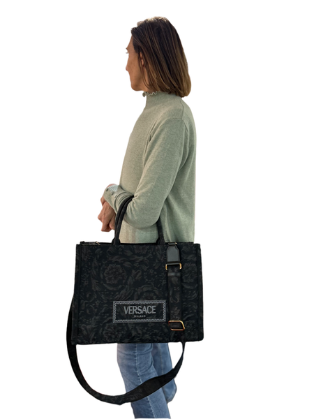 Versace Black & Gold Large Embroidery Jacquard Barocco Tote Bag 1011562 30% OFF