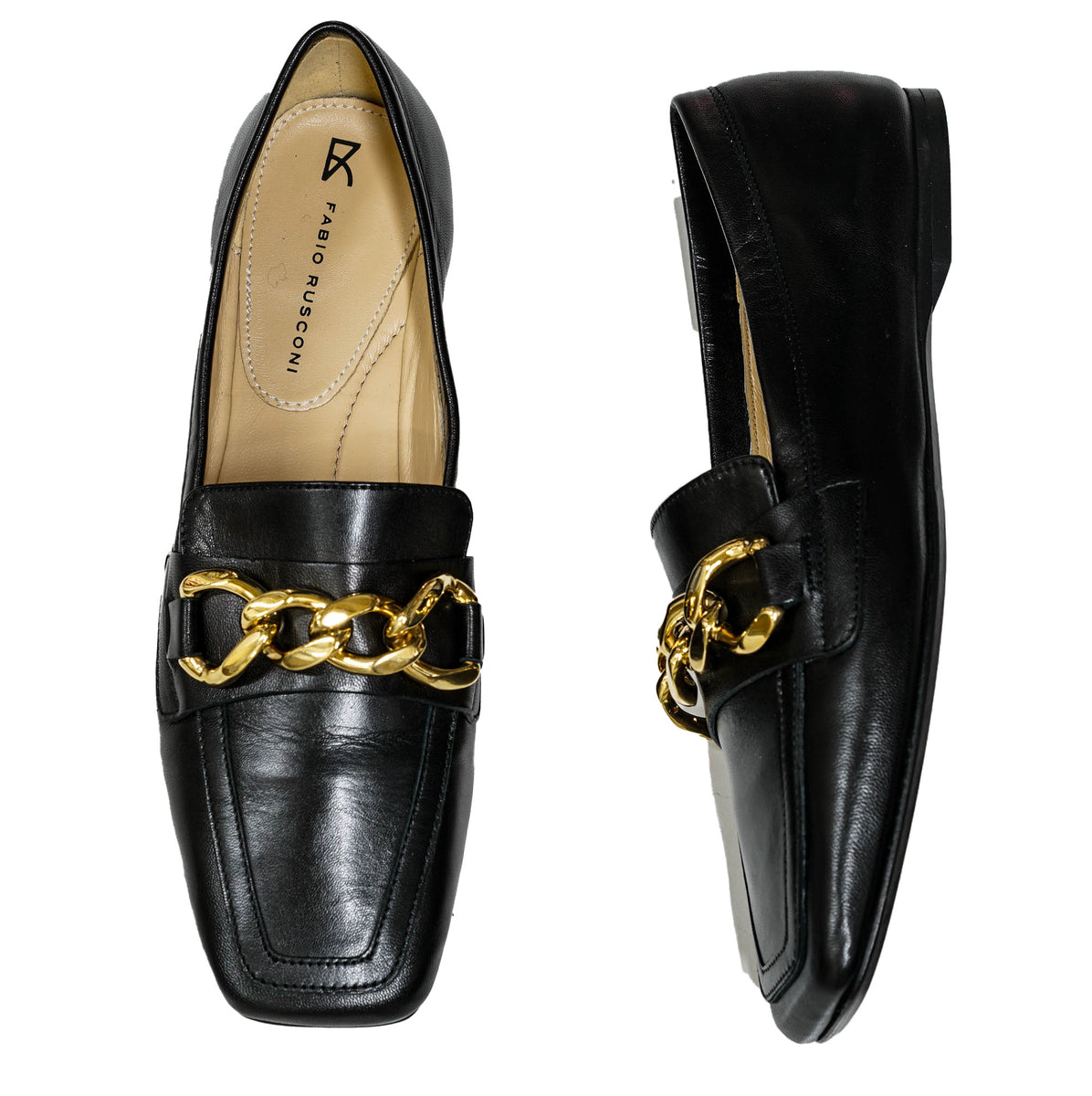 Fabio Rusconi Women's Black Leather Chain Shoe F5678 30% off