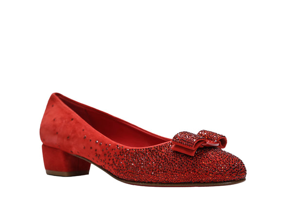 Ferragamo Women's Red Suede Crystal Shoe Vara 3.0cm 0761507