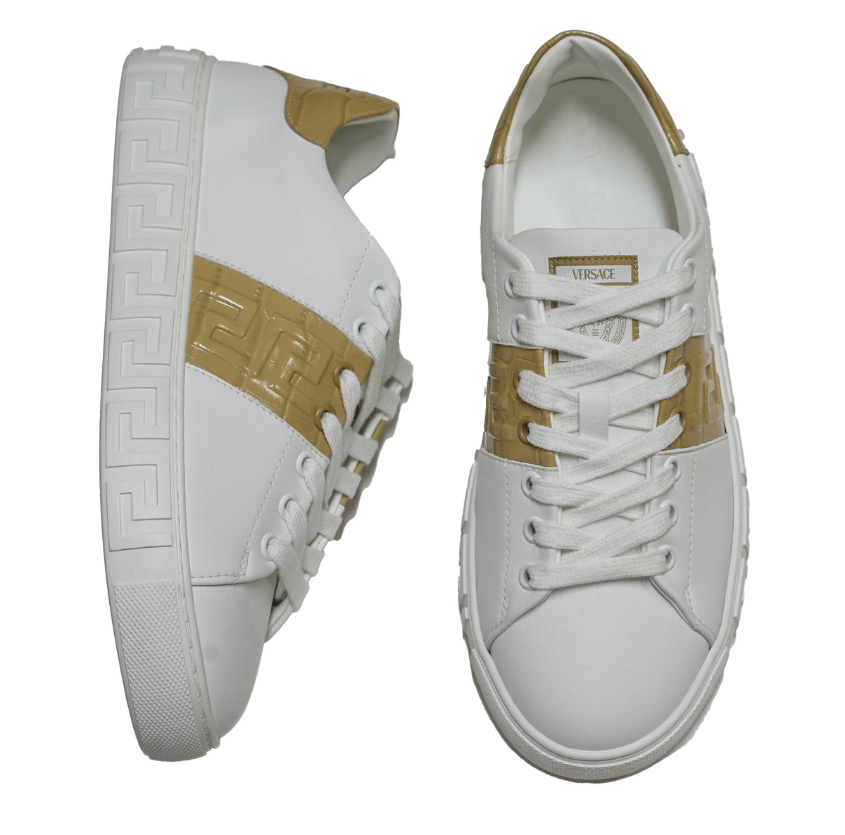 スニーカー VERSACE Women Sneakers 1013568 1A115481W010 White Versace Women's White & Sand Sneaker 1013568 30% OFF – Luisa
