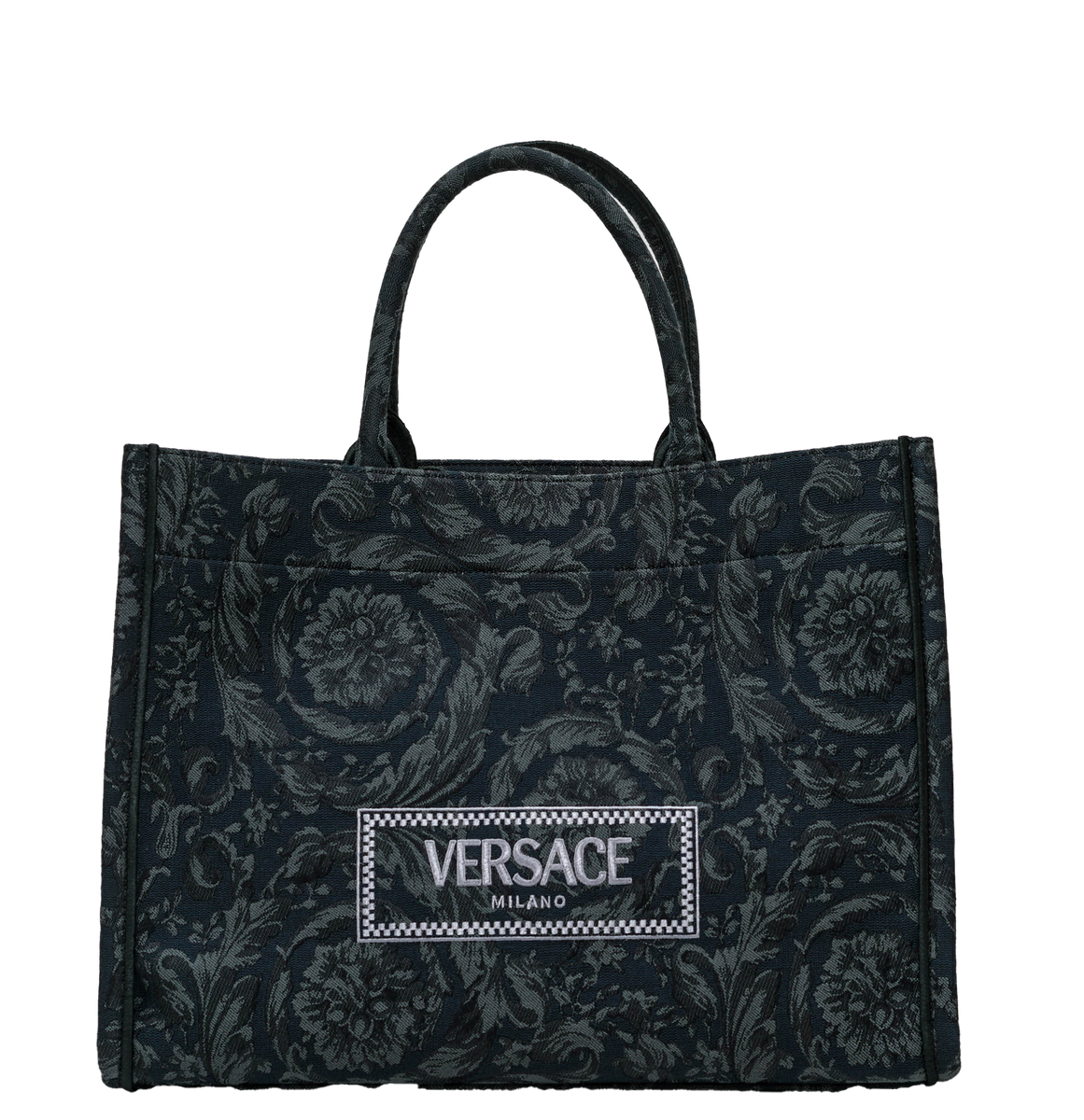 Versace Black & Gold Large Embroidery Jacquard Barocco Tote Bag