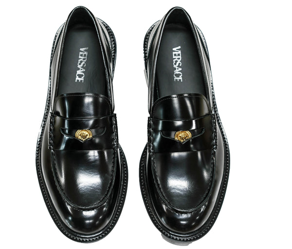 Versace Men's Black & Gold Leather Loafer 1006169   55% OFF