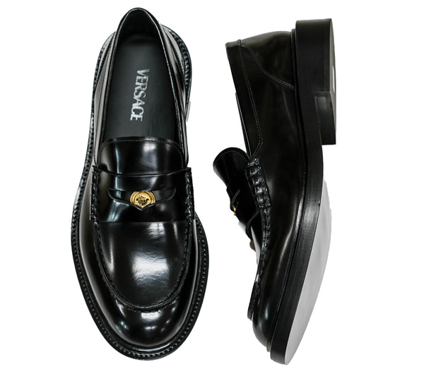 Versace Men's Black & Gold Leather Loafer 1006169   55% OFF