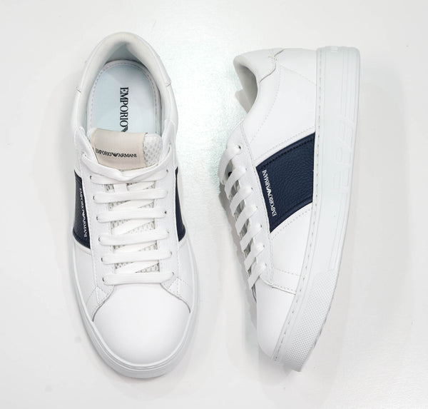 Emporio Armani Men's White & Navy Sneakers X4X570 25% off   last pair