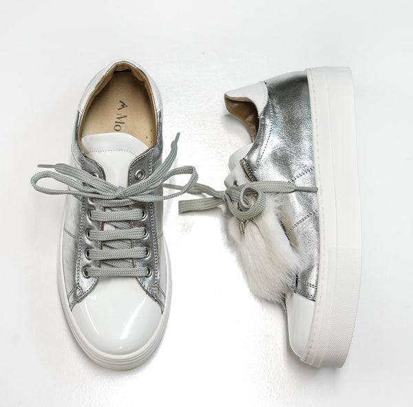 Morelli Women's Silver & White Bow Sneaker 50520