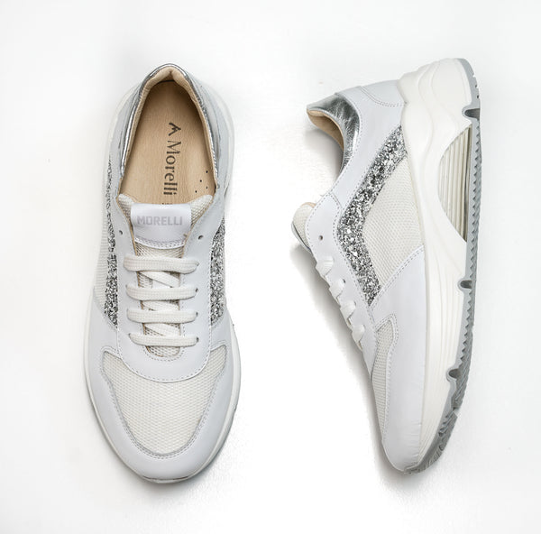 Morelli Women's White Glitter Sneaker 50780   40% OFF
