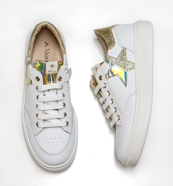 Morelli Women's White & Platinum Leather Sneaker 50750