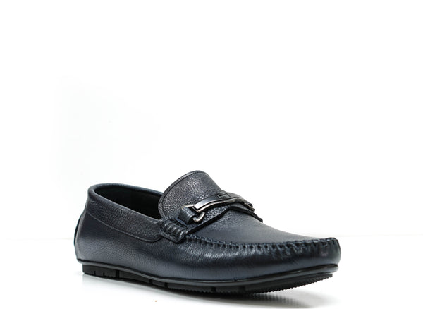 Roberto Serpentini Men's Navy Leather Loafer with Navy Bar Detail M544