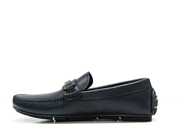 Roberto Serpentini Men's Navy Leather Loafer with Navy Bar Detail M544