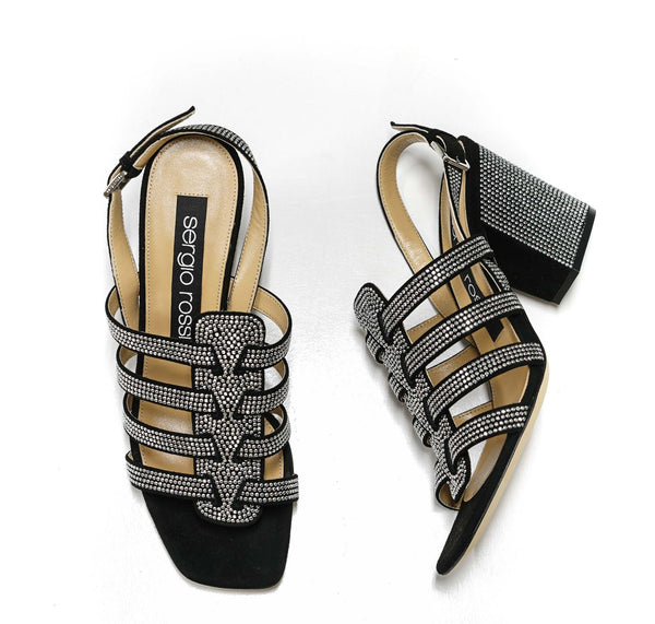 Sergio Rossi Women's Black Nikel Sandal, Style number A83650 65% OFF