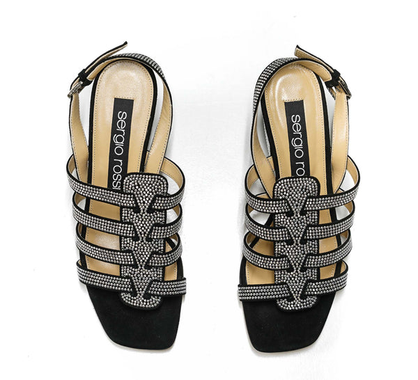 Sergio Rossi Women's Black Nikel Sandal, Style number A83650 65% OFF