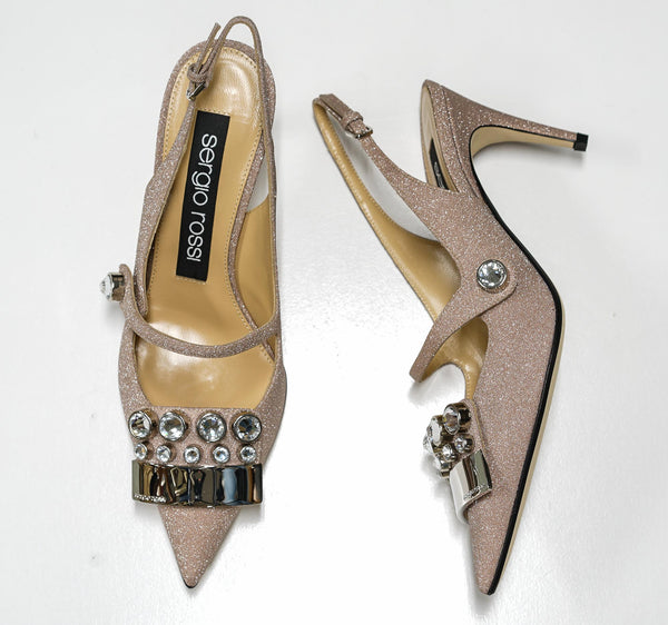 Sergio Rossi Women's Glitter Cipria Slingback A81190 70% OFF