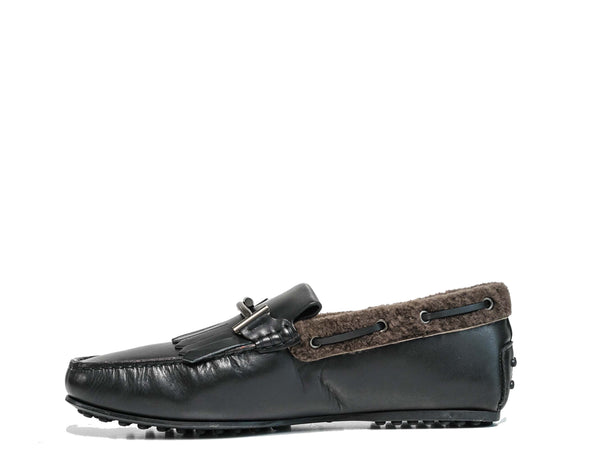 Tod's Men's Black Leather & Wool Moccasin MOLR0V25 50% OFF