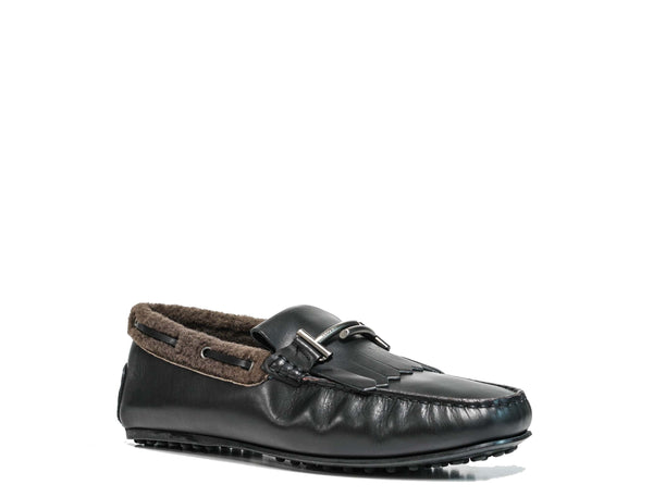 Tod's Men's Black Leather & Wool Moccasin MOLR0V25 50% OFF