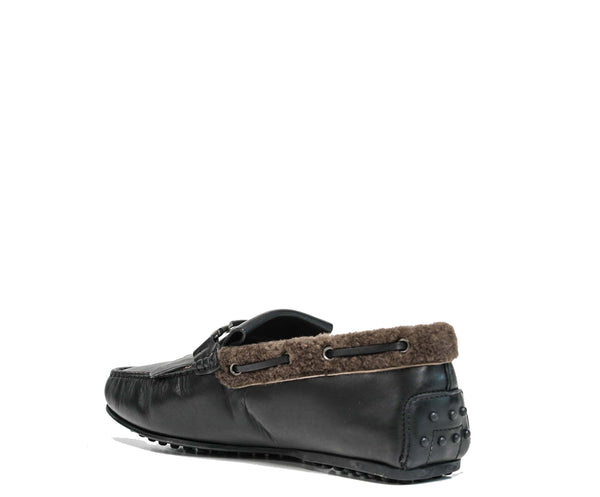 Tod's Men's Black Leather & Wool Moccasin MOLR0V25 50% OFF