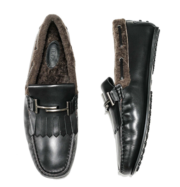 Tod's Men's Black Leather & Wool Moccasin MOLR0V25 50% OFF