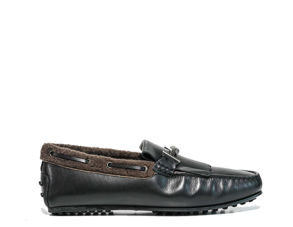 Tod's Men's Black Leather & Wool Moccasin MOLR0V25 50% OFF