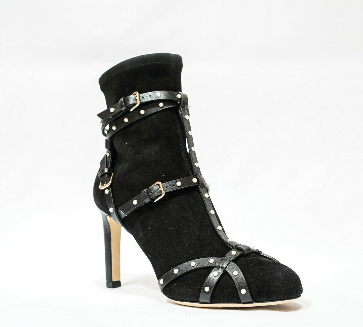 Jimmy Choo Women's Black Suede Pearl Ankle Boot Brianna 85 50% OFF