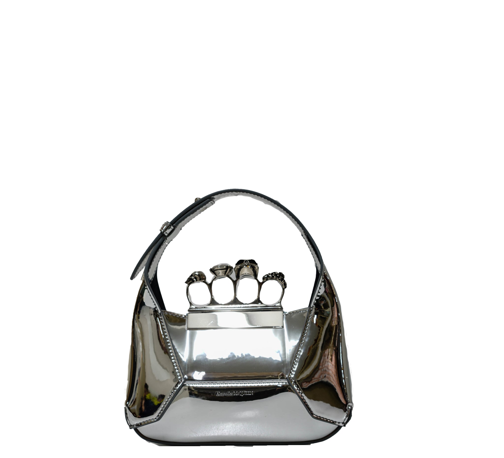 Alexander McQueen Silver Leather Mini Jewelled Hobo Bag 731136 30% OFF