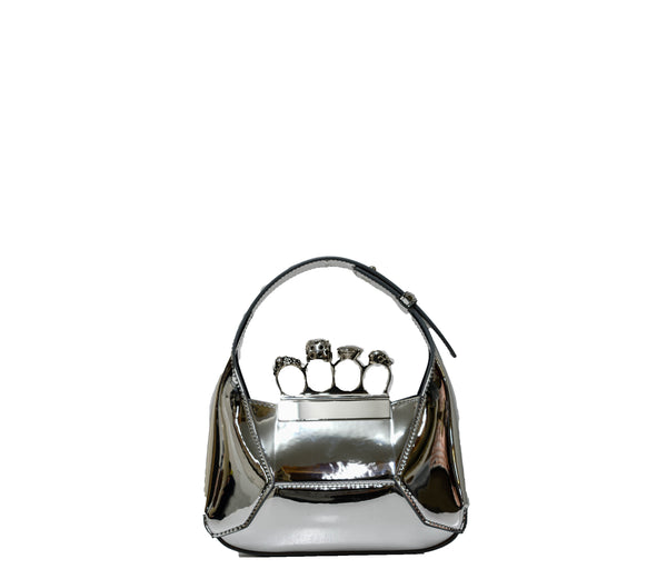 Alexander McQueen Silver Leather Mini Jewelled Hobo Bag 731136 30% OFF