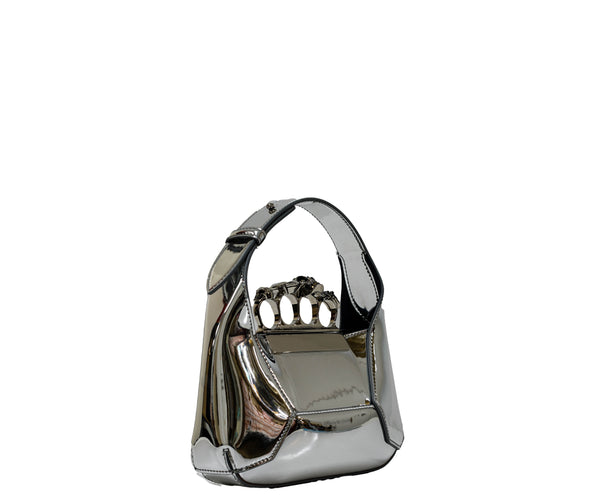 Alexander McQueen Silver Leather Mini Jewelled Hobo Bag 731136 30% OFF