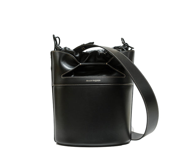 Alexander McQueen Black Leather Bucket Bow Bag 775912  Now 20% OFF