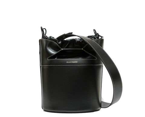 Alexander McQueen Black Leather Bucket Bow Bag 775912