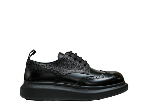 Alexander McQueen Men's Black Leather Hybrid Lace Up Brogue 586200 - 40% OFF