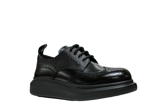 Alexander McQueen Men's Black Leather Hybrid Lace Up Brogue 586200 - 30% OFF