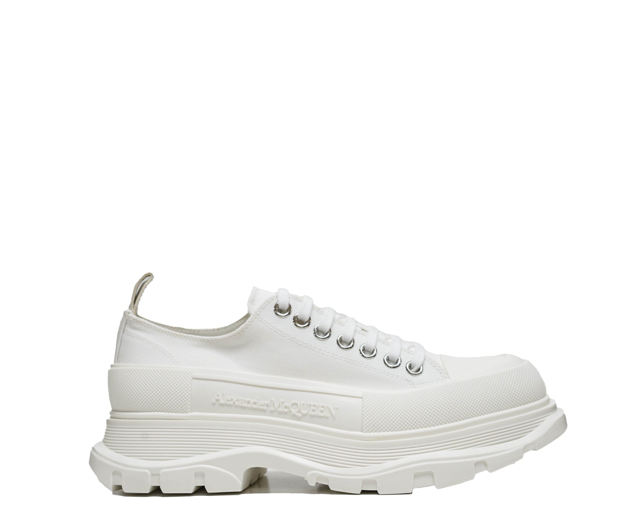 Alexander McQueen Men's White Tread Slick Lace-up Canvas Sneaker 705660 30% OFF