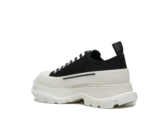 Alexander McQueen Men's Black & White Tread Slick Lace-up Canvas Sneaker 705660 30% off