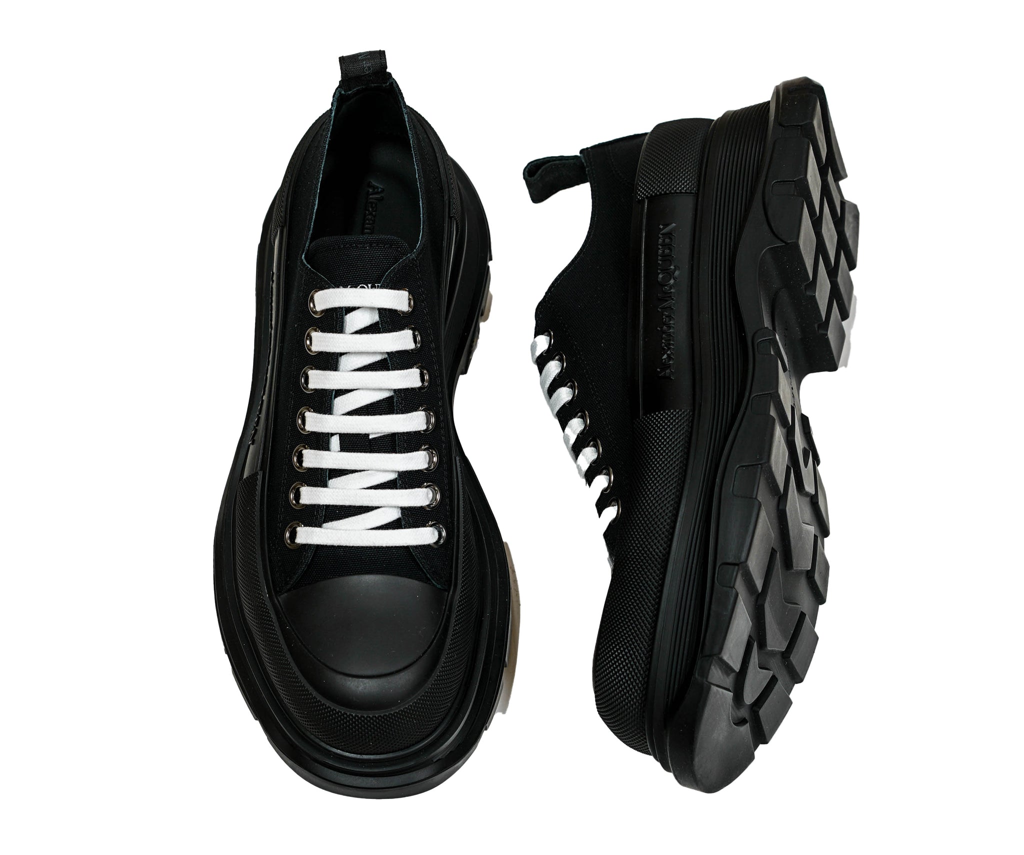 Alexander McQueen Men's Black Tread Slick Lace-up Canvas Sneaker