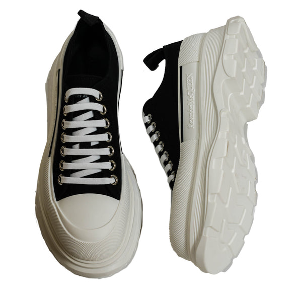 Alexander McQueen Men's Black & White Tread Slick Lace-up Canvas Sneaker 705660 30% off