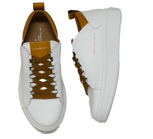 Alexander Smith Men's White & Tan Leather Sneakers 80WCN