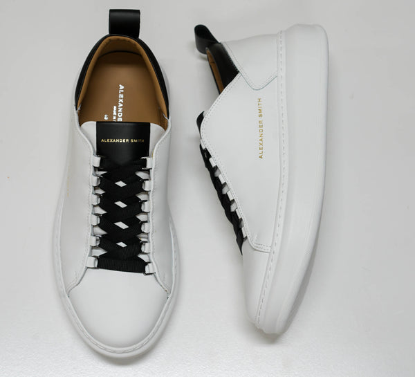 Alexander Smith Men's White & Black Leather Sneakers 80WBK