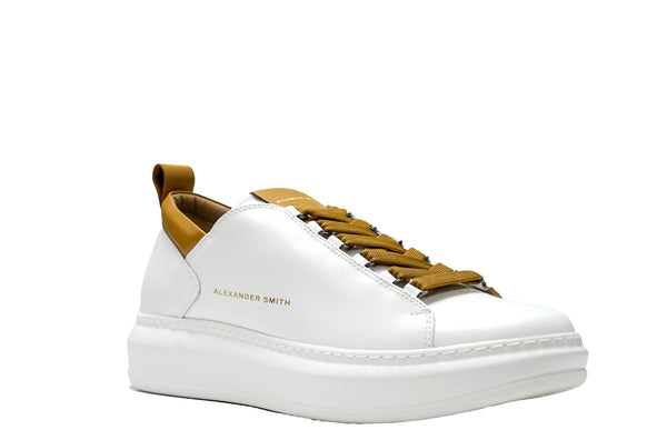 Alexander Smith Men's White & Tan Leather Sneakers 80WCN