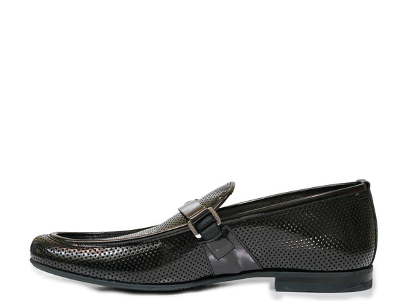 Fabi Men's Black Perforated Leather Buckle Loafer FU8491 30% off