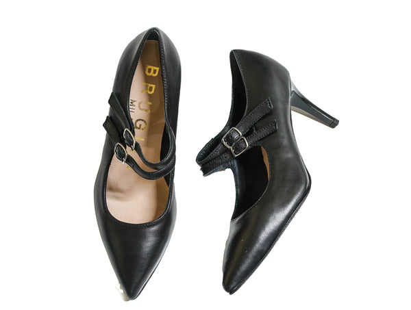 Bruglia Women’s Black Leather 2 Strap Shoe 6115 30% off