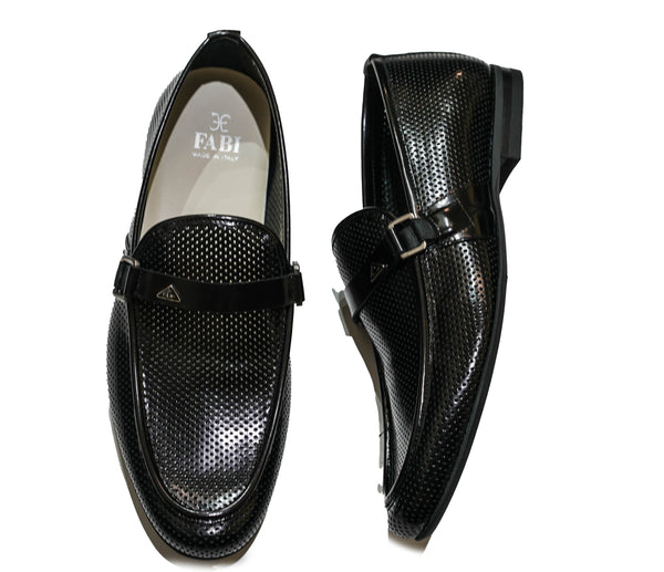 Fabi Men's Black Perforated Leather Buckle Loafer FU8491 30% off