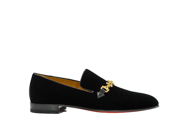 Christian Louboutin Men's Black & Gold Suede Slip On Equiswing 3211059