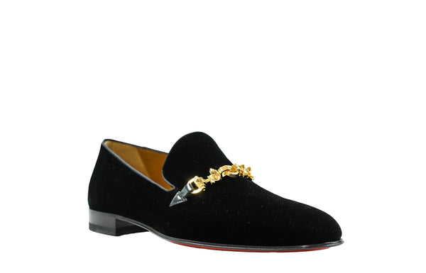 Christian Louboutin Men's Black & Gold Suede Slip On Equiswing 3211059