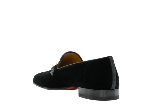 Christian Louboutin Men's Black & Gold Suede Slip On Equiswing 3211059
