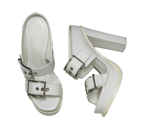 Alexander McQueen Women's Ivory Buckle Leather Sandal 734985
