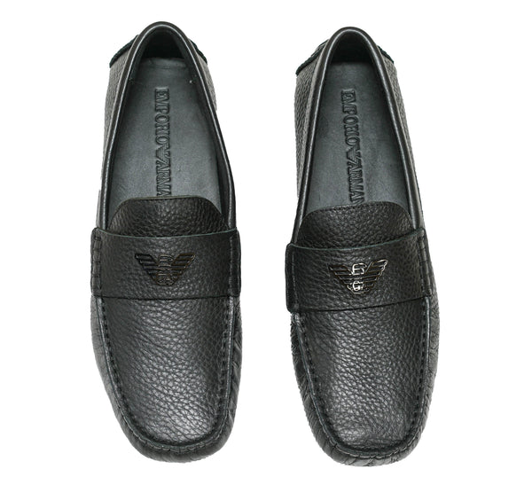Emporio Armani Men's Black Leather Logo Moccasins X4B124