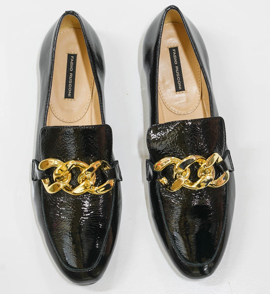 Fabio Rusconi Women’s Black Naplak Leather Chain Shoe F5880
