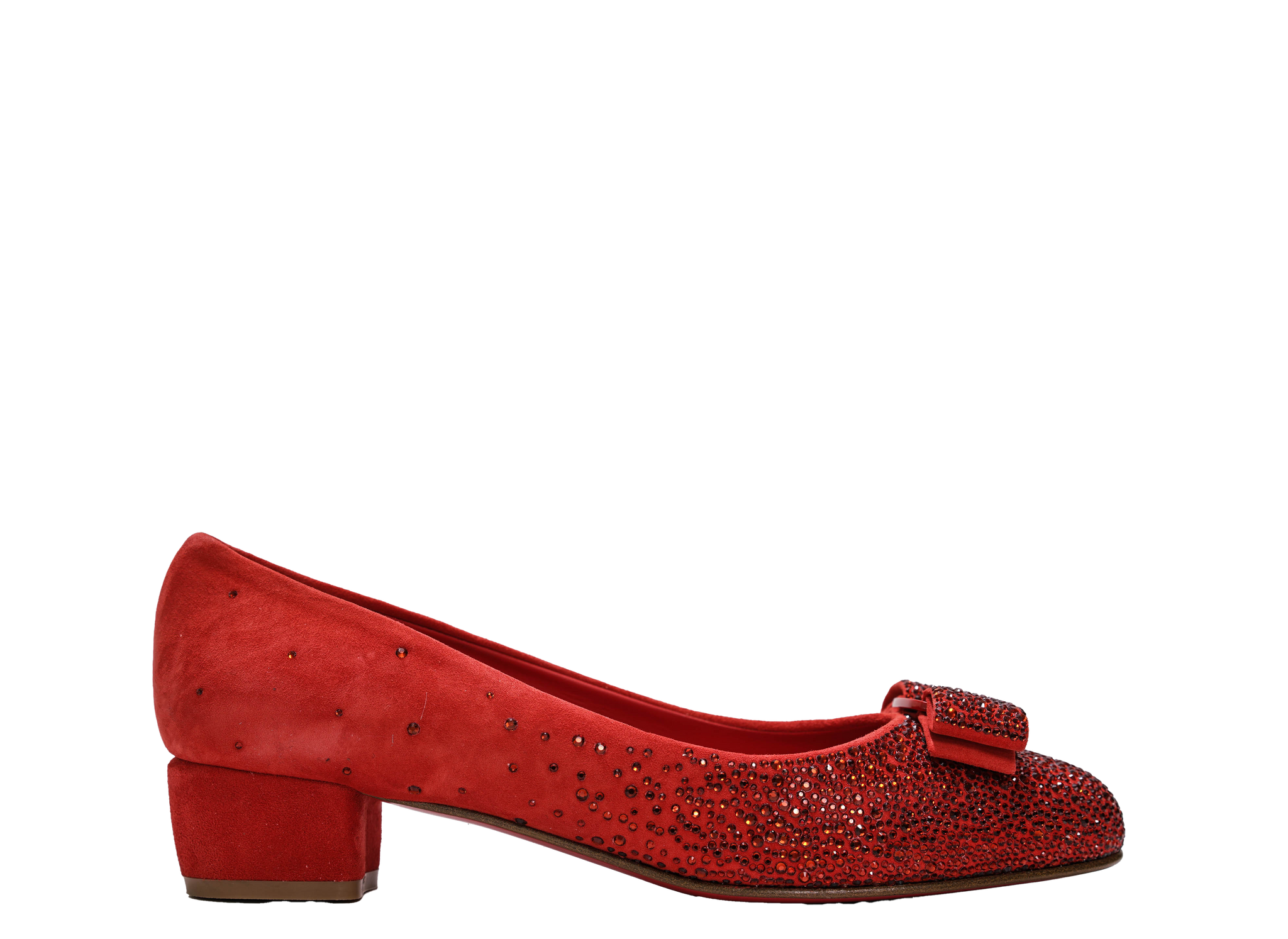 Ferragamo Women's Red Suede Crystal Shoe Vara 3.0cm 0761507